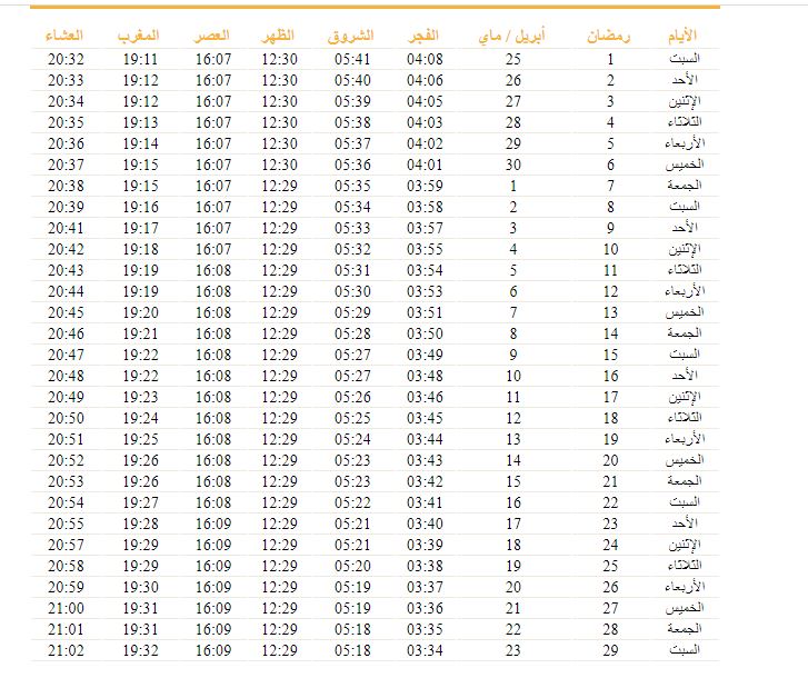 مواقيت الافطار رمضان 2020 892 2